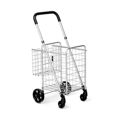 Folding Shopping Basket Rolling Trolley with Adjustable Handle