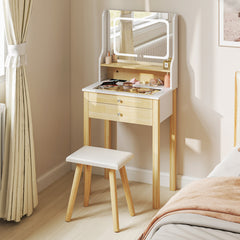 Small Vanity Desk Set with Adjustable LED Lighted Mirror and Power Outlets