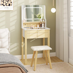 Small Vanity Desk Set with Adjustable LED Lighted Mirror and Power Outlets