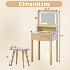 Small Vanity Desk Set with Adjustable LED Lighted Mirror and Power Outlets