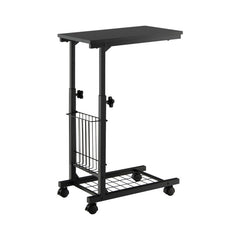 Adjustable C-shape Sofa Side Table with Storage Basket