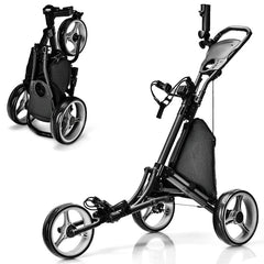 3 Wheels Folding Golf Push Cart with Storage Bag and Scoreboard