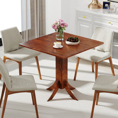 Square Dining Table with Pedestal Base and Rubber Wood Frame