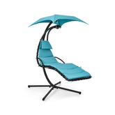 Hanging Curved Steel Swing Chaise Lounger with Removable Canopy