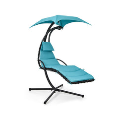 Hanging Curved Steel Swing Chaise Lounger with Removable Canopy