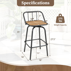360° Swivel Bar Stool Set of 2 with Footrest and Backrest