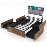 Twin/Full/Queen Bed Frame with LED Lights, Upholstered Headboard and 4 Storage Drawers