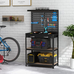 Tool Storage Workbench with Pegboard with 14 Hanging Accessories for Garage
