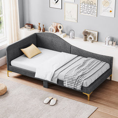 Full/Twin Size Rivet-Tufted Platform Bed with Metal Legs and Wood Slats