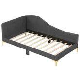 Full/Twin Size Rivet-Tufted Platform Bed with Metal Legs and Wood Slats