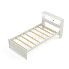 Twin Size Bed Frame with Storage Headboard and Charging Station