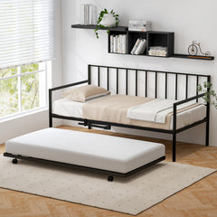 Twin Daybed Set with Metal Slat Support and Roll-Out Trundle