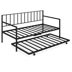 Twin Daybed Set with Metal Slat Support and Roll-Out Trundle
