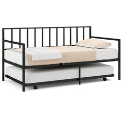 Twin Daybed Set with Metal Slat Support and Roll-Out Trundle