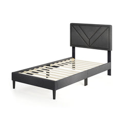 Upholstered Platform Bed with Tufted Headboard and Wooden Slats