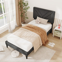 Upholstered Platform Bed with Tufted Headboard and Wooden Slats