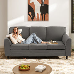 Upholstered Teddy Velvet 3-Seat Sofa with Comfy Back Pillows