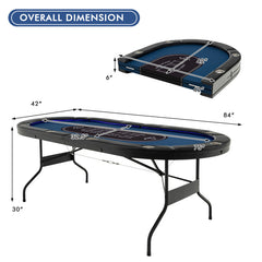 Foldable 10-Player Poker Table with LED Lights and USB Ports Ideal for Texas Casino In Blue