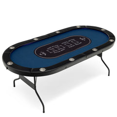 Foldable 10-Player Poker Table with LED Lights and USB Ports Ideal for Texas Casino In Blue