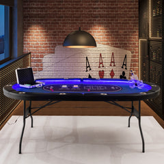 Foldable 10-Player Poker Table with LED Lights and USB Ports Ideal for Texas Casino In Blue