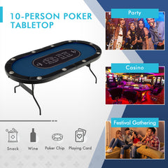 Foldable 10-Player Poker Table with LED Lights and USB Ports Ideal for Texas Casino In Blue