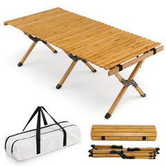 Portable Bamboo Picnic Table with Carry Bag for Camping and BBQ