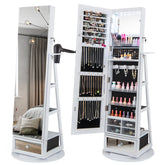 Lockable 360° Swivel Jewelry Cabinet with Full-Length Mirror LED Lights