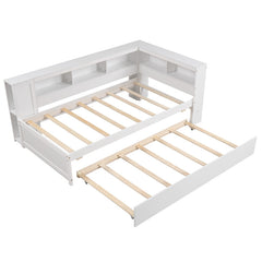 Twin Size Daybed Platform Bed Frame with Trundle and Bedside Shelves