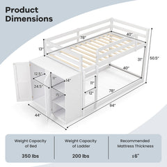 Twin Size Bunk Bed with Convertible Bookcase and Ladder
