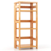 4-Tier Bookshelf Rubber Wood Bookcase with Side Fences for Living Room