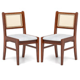 Wooden Kitchen Chairs with Cane Back Rubber Wood Frame and Padded Seat