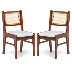 Wooden Kitchen Chairs with Cane Back Rubber Wood Frame and Padded Seat