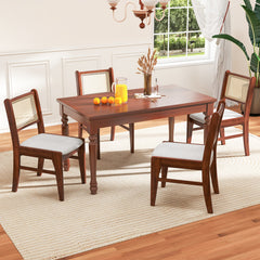 Wooden Kitchen Chairs with Cane Back Rubber Wood Frame and Padded Seat