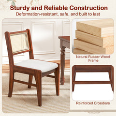 Wooden Kitchen Chairs with Cane Back Rubber Wood Frame and Padded Seat