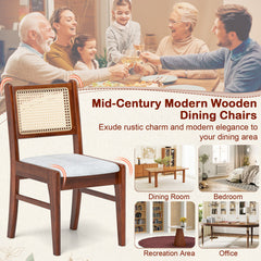 Wooden Kitchen Chairs with Cane Back Rubber Wood Frame and Padded Seat