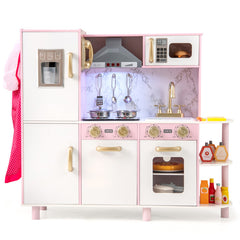 Wooden Kitchen Playset with Ice Maker and Sounds for Ages 3+