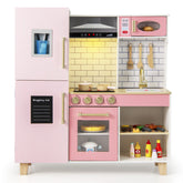 Wooden Pretend Play Kitchen with Ice Maker Range Hood and Blackboard