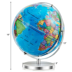 13 Inch Illuminated World Globe 720° Rotating Map with LED Light