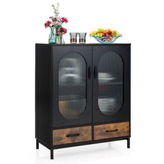 Kitchen Industrial Buffet Cabinet with Tempered Glass Doors