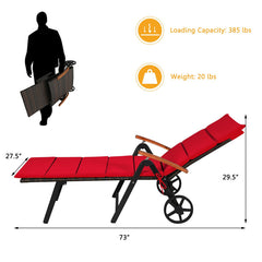 Folding Patio Rattan Lounge Chair with Wheels