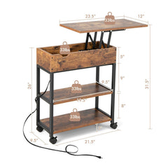 Lift Top End Table with Charging Station and Universal Wheels