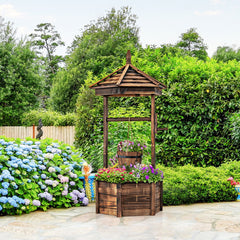 Rustic Wooden Wishing Well with Adjustable Hanging Bucket