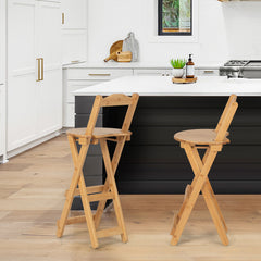 24 Inch Set of 2 Bamboo Folding Barstools with Footrests and Handles