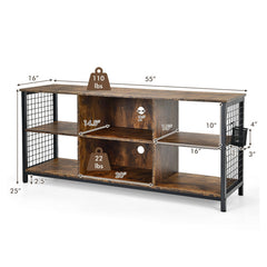 Mid-Century Wooden TV Stand with Storage Basket for TVs up to 65 Inch