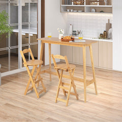 24 Inch Set of 2 Bamboo Folding Barstools with Footrests and Handles