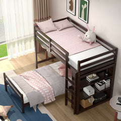 Twin Over Twin Loft Bunk Bed with 3-Tier Bookcase