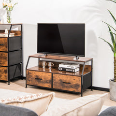 Dresser TV Stand with 2 Folding Fabric Drawers and Open Shelves