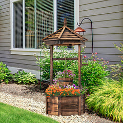 Rustic Wooden Wishing Well with Adjustable Hanging Bucket