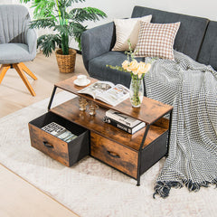 Dresser TV Stand with 2 Folding Fabric Drawers and Open Shelves