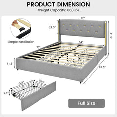 Full/Queen Size Upholstered Bed Frame with High Headboard and 4 Drawers